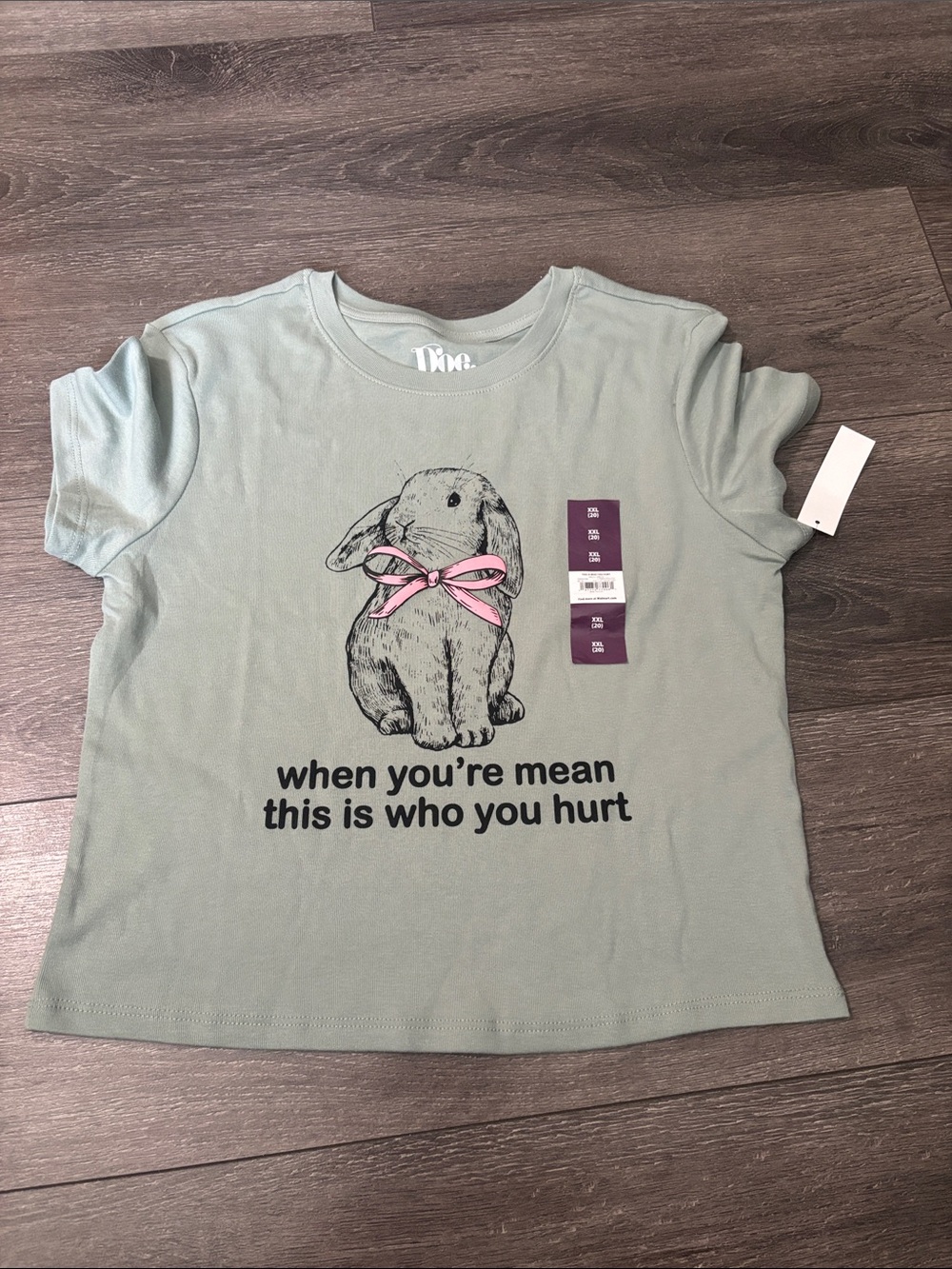 MAD Engine Sage Green Bunny Tee with Pink Bow